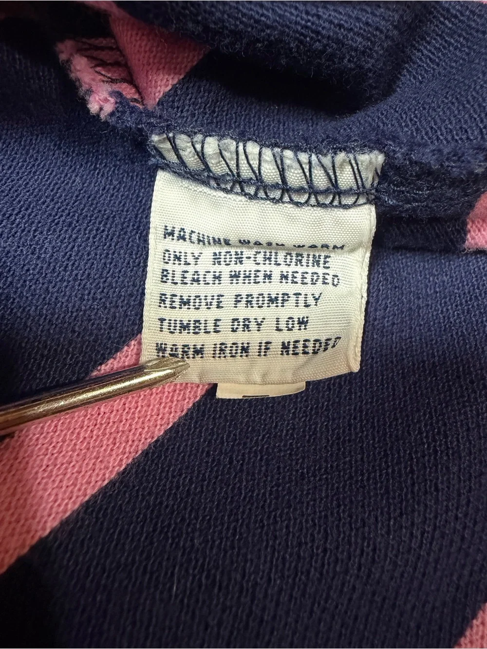 Polo Ralph Lauren Vintage 90s Navy Pink Striped Polo Shirt Embroidered Pony XL